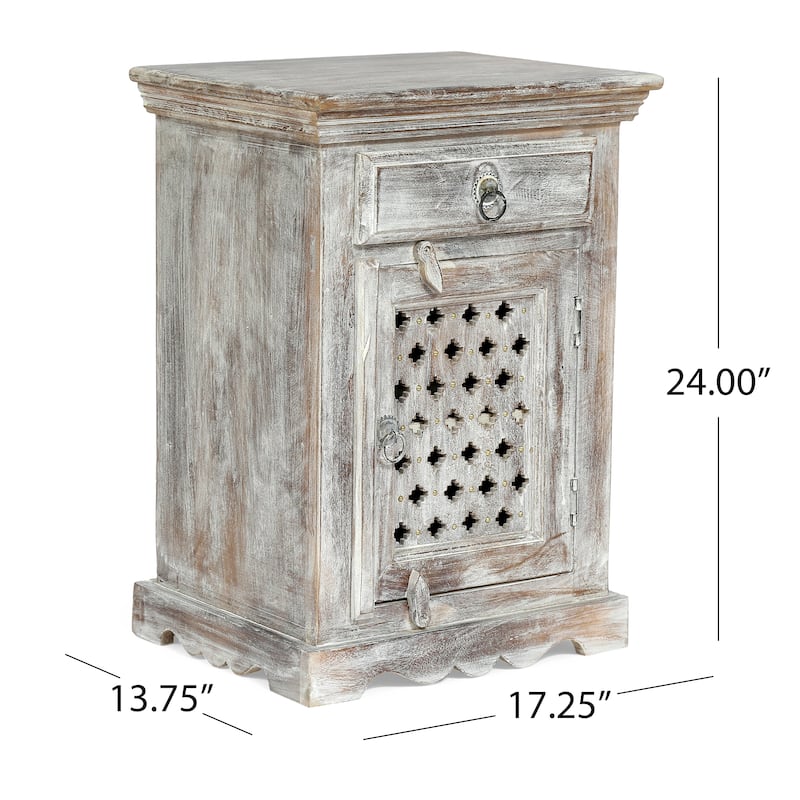 Wooden Nightstand With 1 Drawer and 1 Door