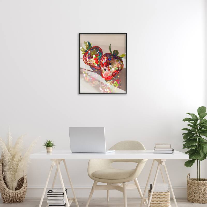 Stupell Reflecting Disco Strawberries Framed Giclee Art Design By Arlington Prints