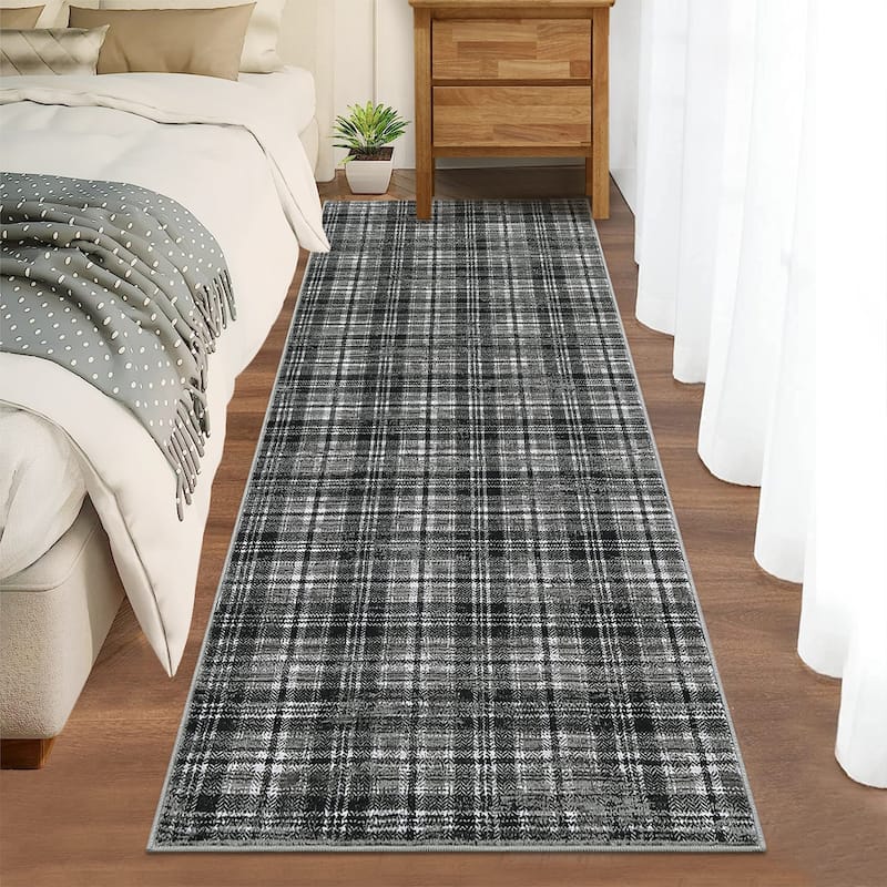Garvee Earthy Plaid Soft Low Pile Foldable Area Rug