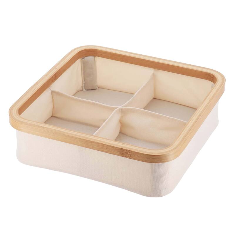 Square Foldable Storage Basket 4-Compartment - 12 L x 12 W x 4 H - Ecru