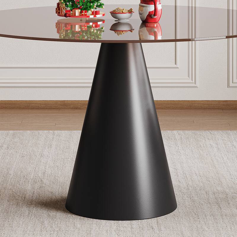 3 Piece Dining Set Round Glass Top Table Carbon Steel Base 4 Chairs for Small Spaces