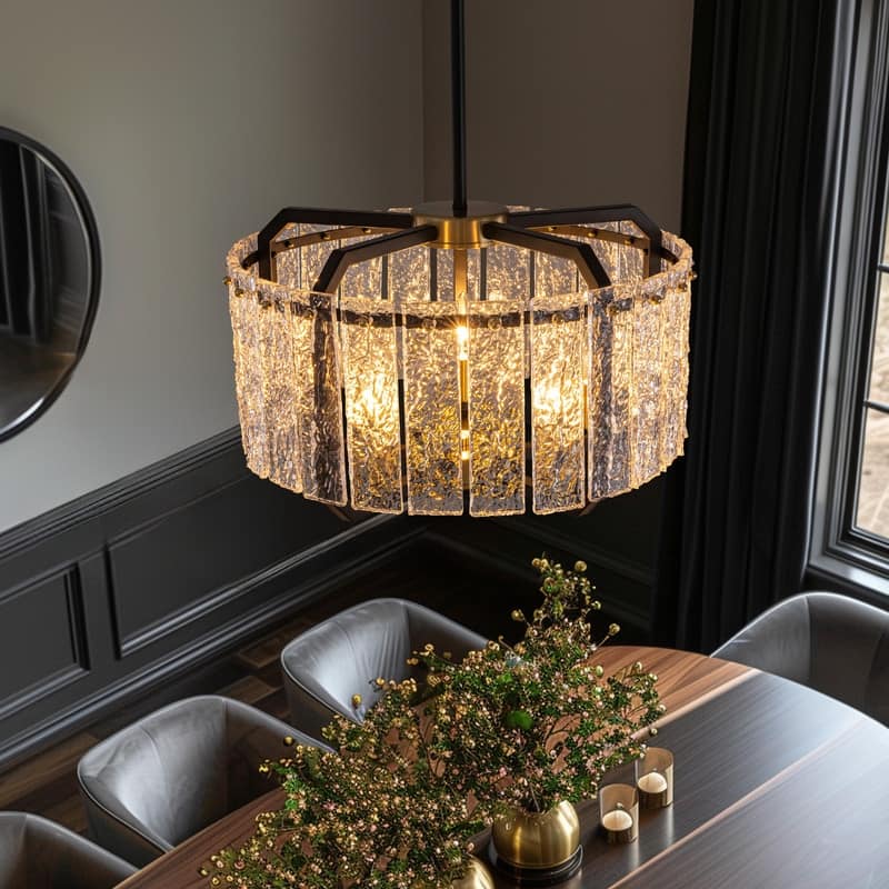 18.7 in. Black Modern Crystal Chandelier 5-Light Drum Pendant Light for Bedroom Living Room