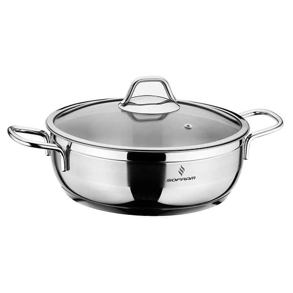 slide 2 of 6, Sofram 18/10 Stainless Steel Low Casserole w/ Glass Lid