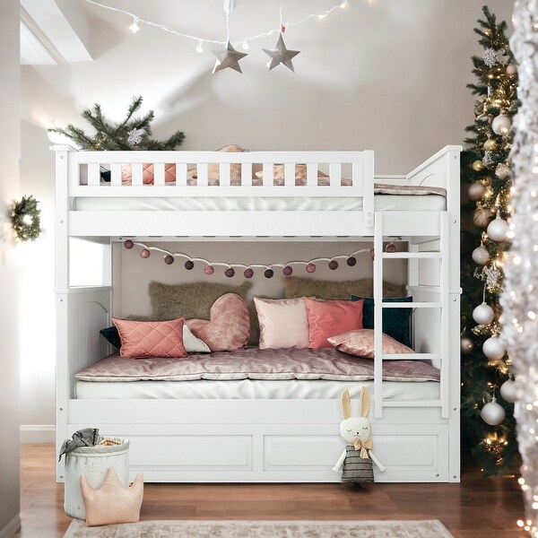 Full Over Full Bunk Bed With Twin Size Trundle And Guardrails Sturdy Construction Bed Bath Beyond 40531052