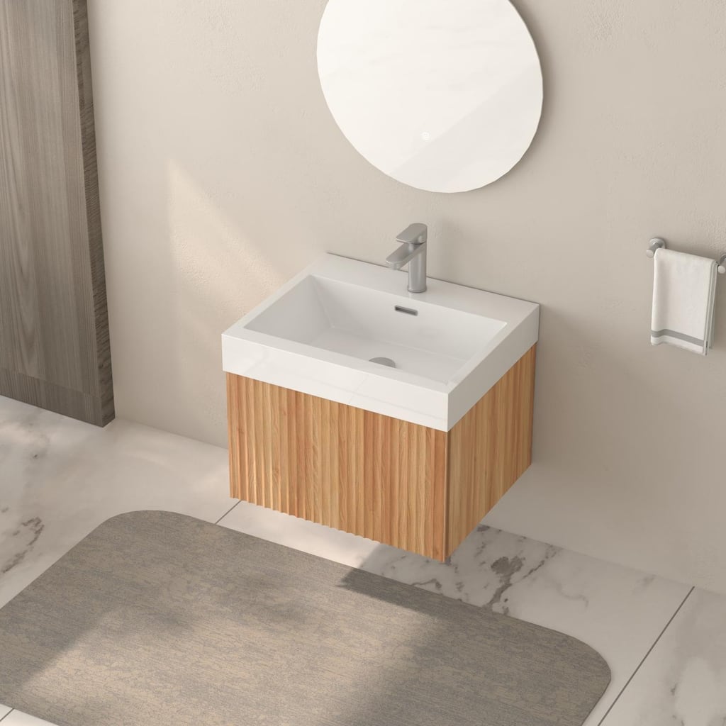 GDF Studio - Alexender Minimalist Design Wall-Mounted Floating Bathroom Vanity with Integrated Basin and Beveled-Edge Handles