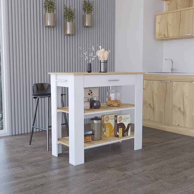 Kitchen Island 40 Inches Dozza,Storage Island with Two Shelves
