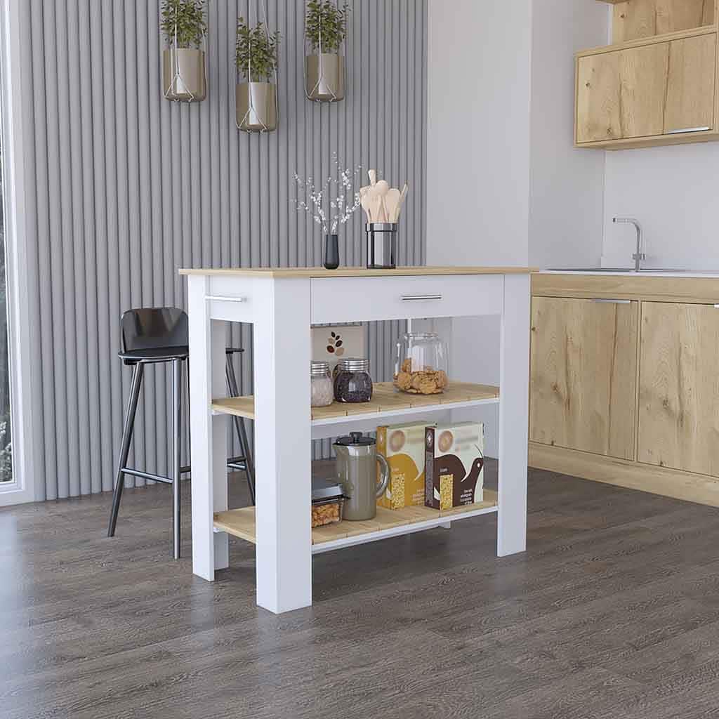 Kitchen Island 40 Inches Dozza,Storage Island with Two Shelves