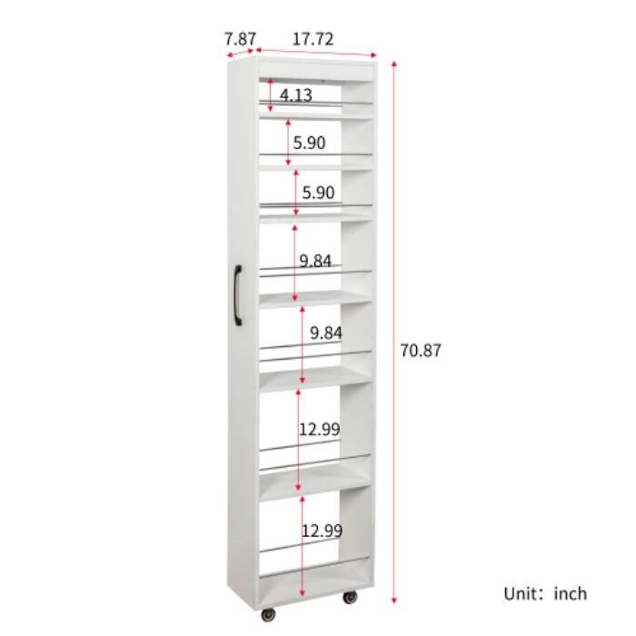 7-Tier Rolling Storage Shelf, Modern Pull-Out Organizer with Single-Sided Access for Kitchen, Living Room, Pantry