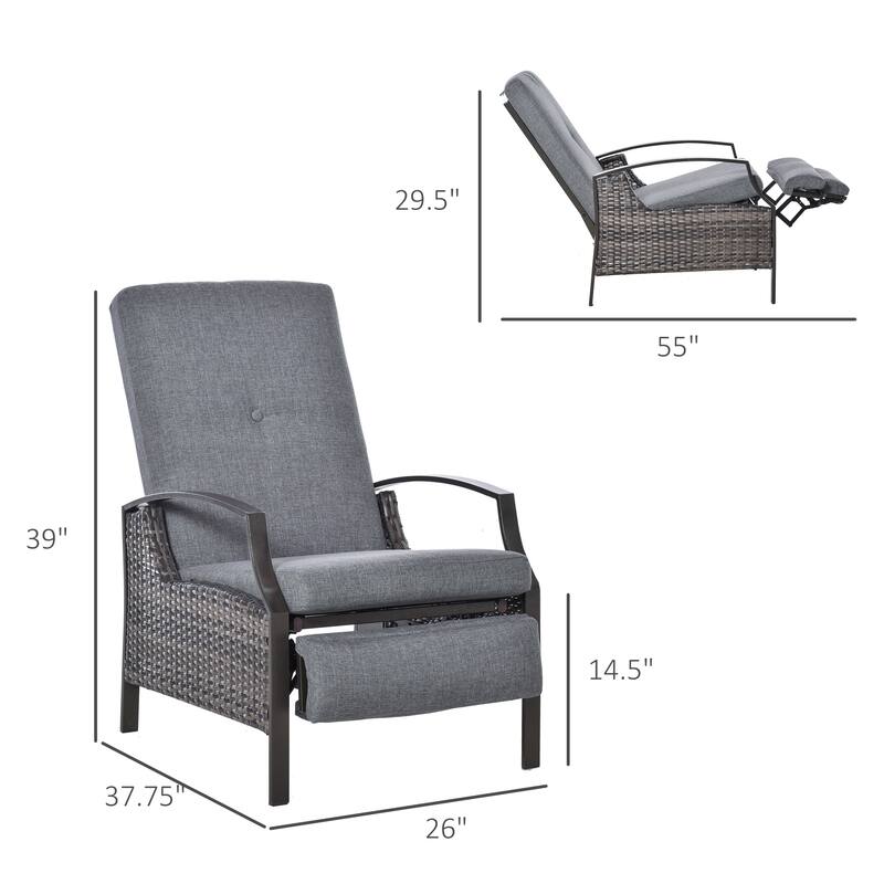 Outsunny Rattan Adjustable Recliner Chair with Hand-Woven All-Weather Wicker for Patio, Outdoor, Garden, Poolside