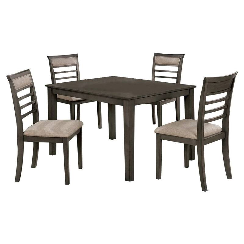 5 Pc Dining Table Set Dining Chairs & Table Solid wood Padded Fabric Cushions Slat Back Chair