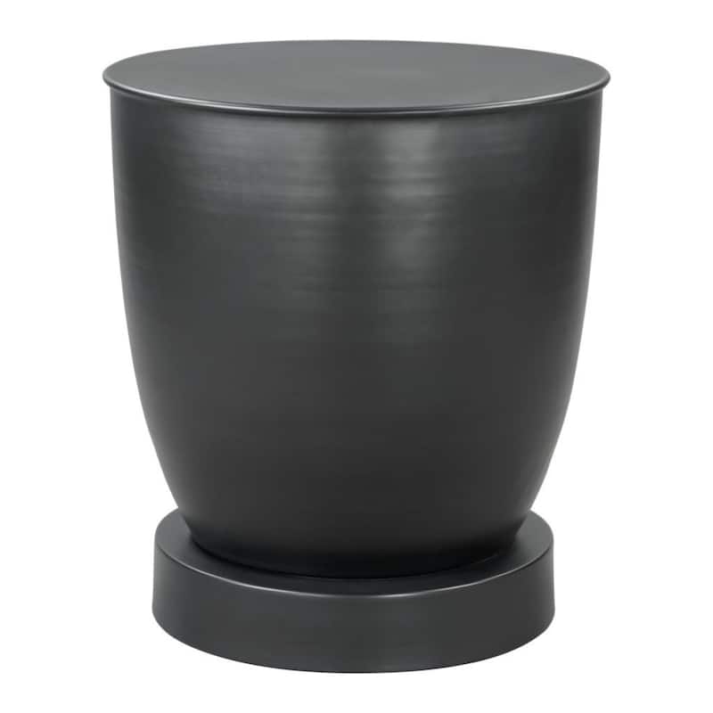 20" Black Round Iron Side Table with Drum Base and Powder Coated Finish Perfect for Living Room or Bedroom