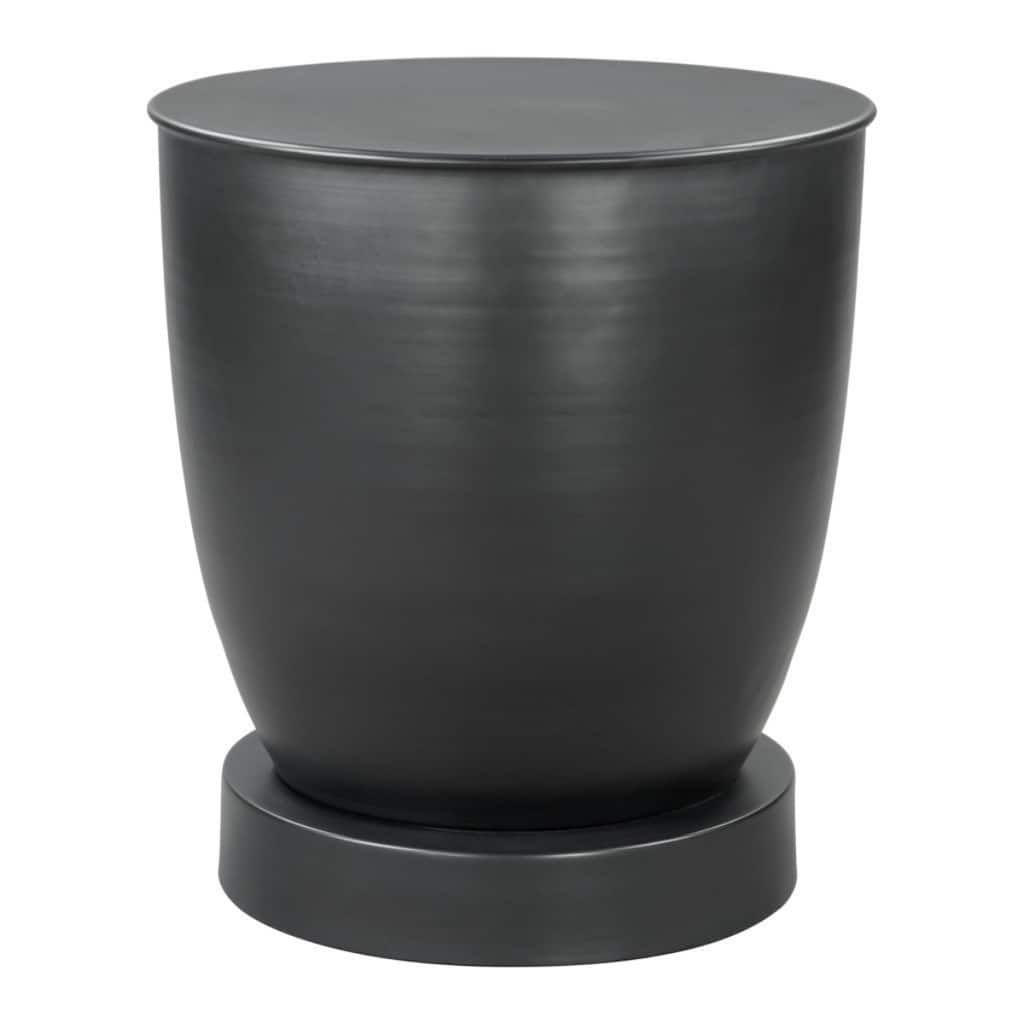 20" Black Round Iron Side Table with Drum Base and Powder Coated Finish Perfect for Living Room or Bedroom