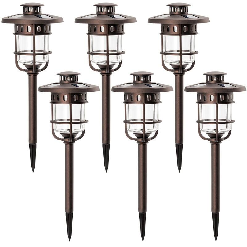 Bronze Low Voltage Solar Powered Integrated LED Metal Pathway Light - 6 Pack