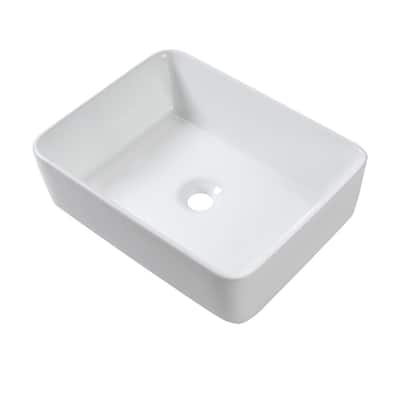 Lordear 16"x12" Rectangular Ceramic Bathroom Vessel Sink Basin - White/Matte Black