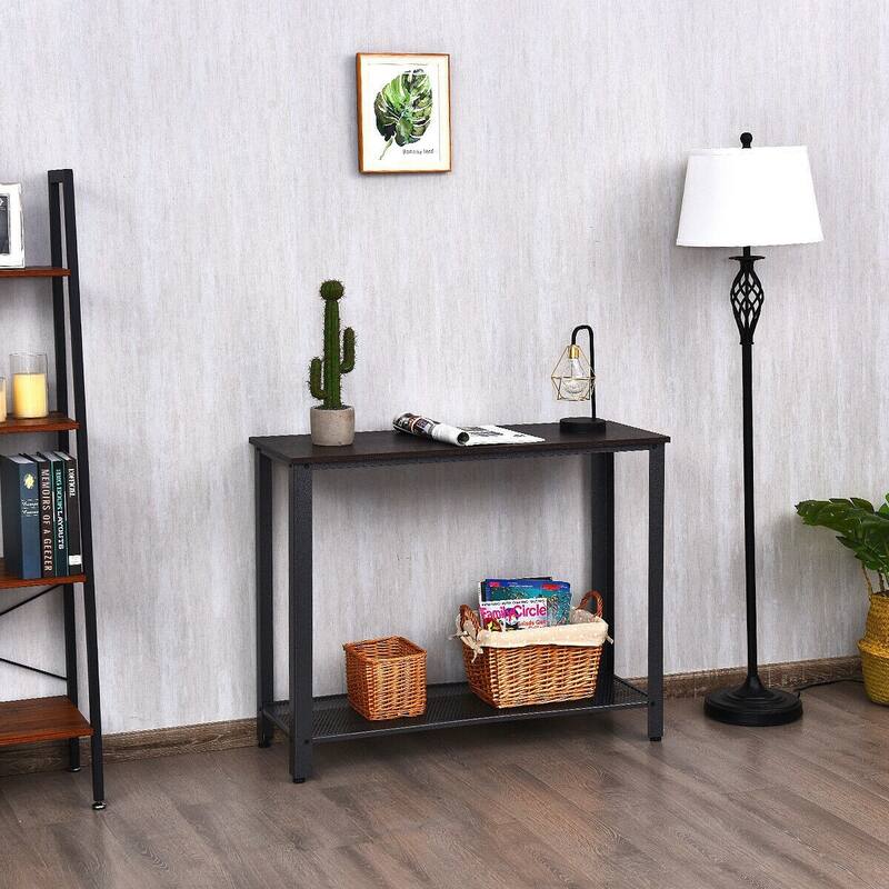 Metal Frame Wood Console Sofa Table with Storage Shelf - 40" x 14" x 31.5" (L x W x H)