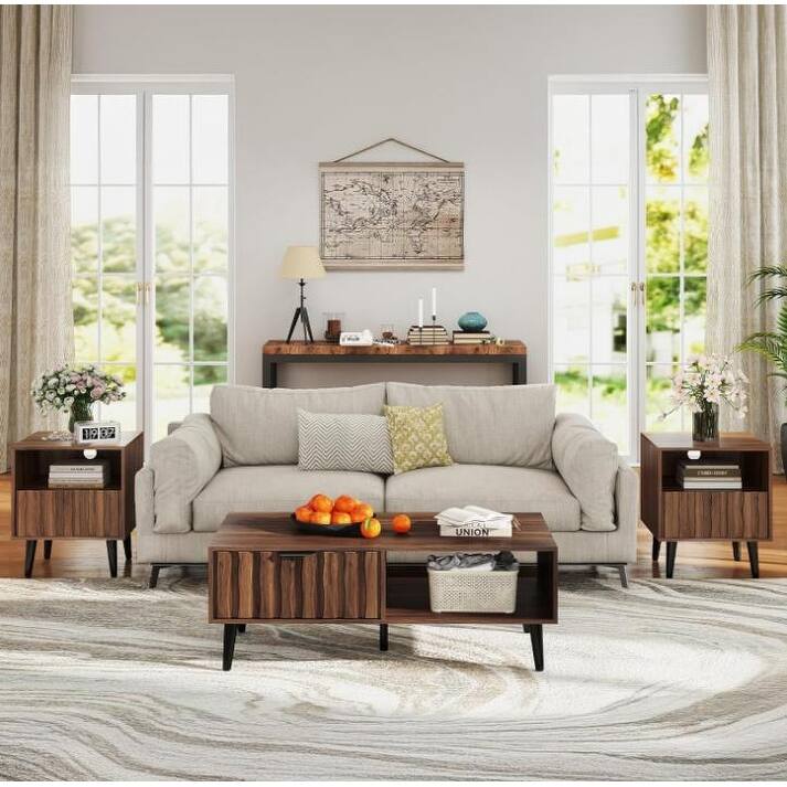 2-Drawer Mid-Century Modern Rectangular Coffee Table with Storage - 47.24"L x 23.62"W x 17.72"H