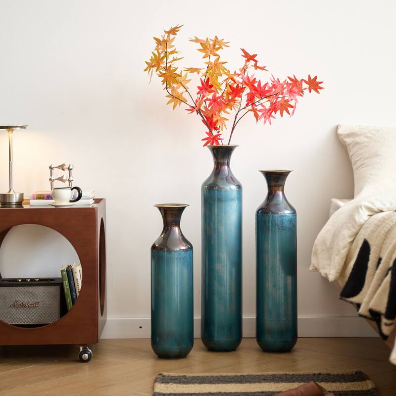 Floor Metal Vase Modern Style Decoration Home Droplet Shaped White Metal Vase 3-Piece Set Gorgeous Home Decoration Glazed Vase