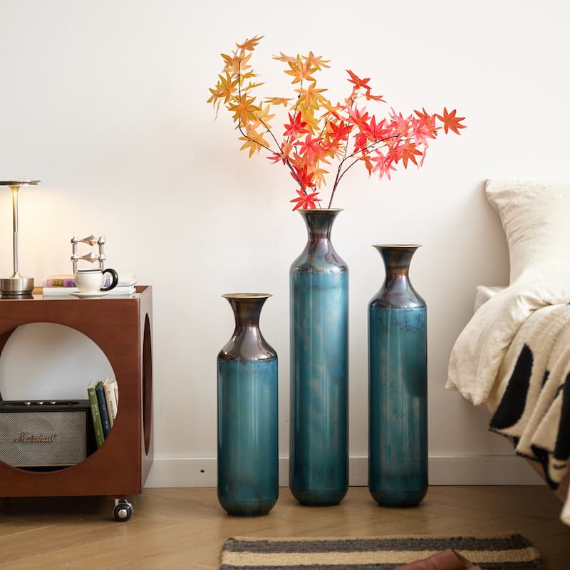Floor Metal Vase Modern Style Droplet Shaped White Metal Vase 3-Piece Set Gorgeous Home Decoration Large Glazed Metal Vase