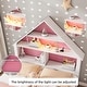 preview thumbnail 4 of 7, White+Pink Full Size Wood House-Shaped Bed with Bookcase Headboard and Led Light and Trundle for Kids Boys Girls