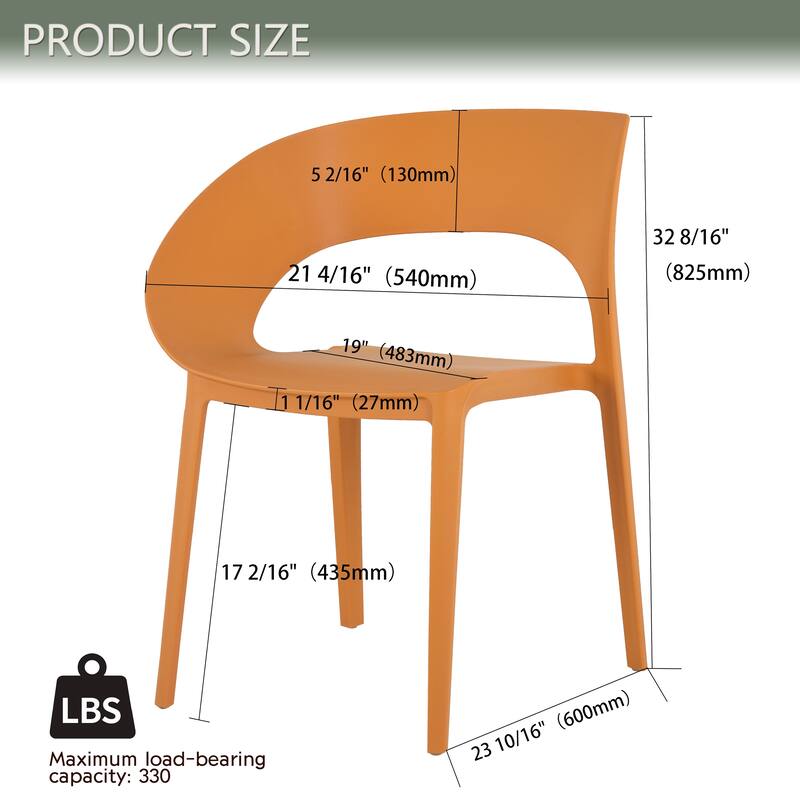 BNK Modern PP Side Chair for Indoor & Outdoor Use, One-Piece Design (Set of 4)
