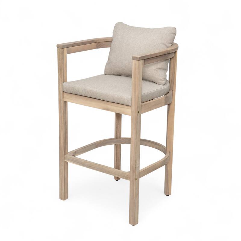 Christopher Knight Home - Abaco Outdoor Barstool Set of 4, Teak Finish Acacia Wood Frame with Beige Cushions.