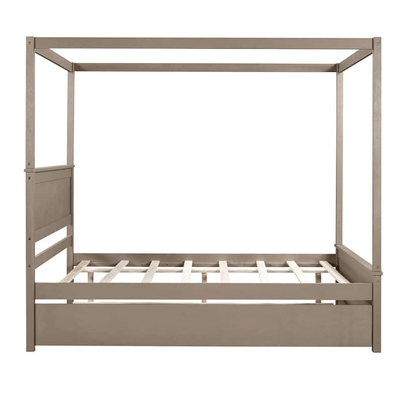 Merax Full Size Canopy Platform Bed with Twin Trundle