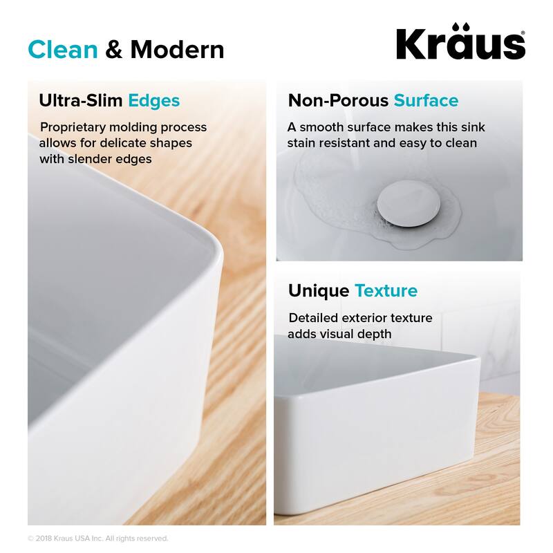 Kraus Viva 15-9/16" Square Vitreous China Vessel Bathroom Sink with
