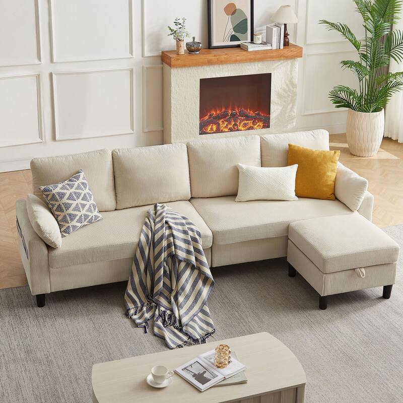 Modular Sectional Sofa Couch L Shaped With Chaise Storage Ottoman and Side Bags For Living Room