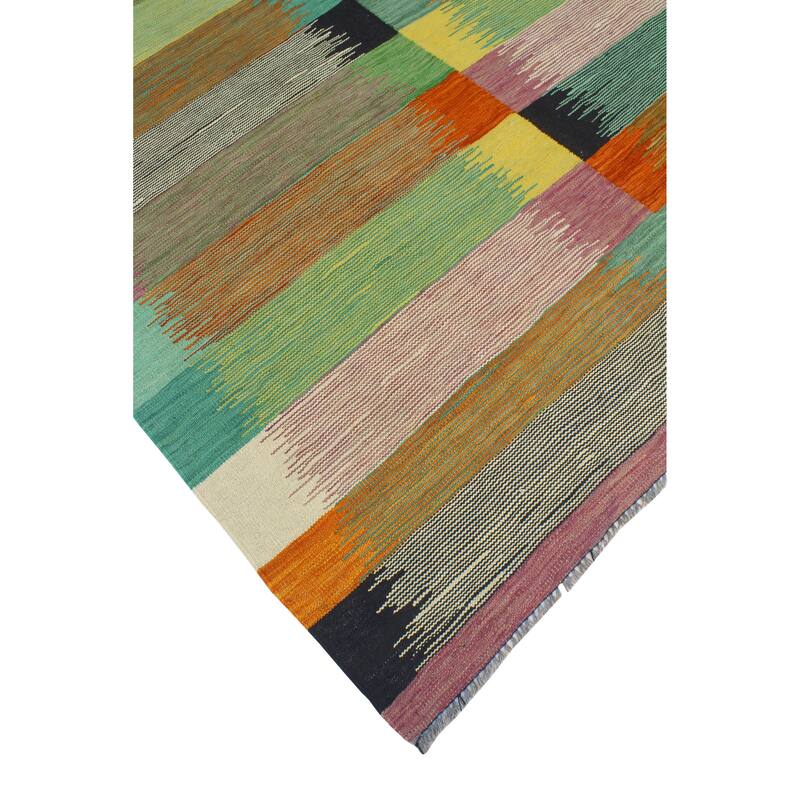 Modern Flatweave Nurbike Ivory/Green Rug - 5'9" x 8'4"