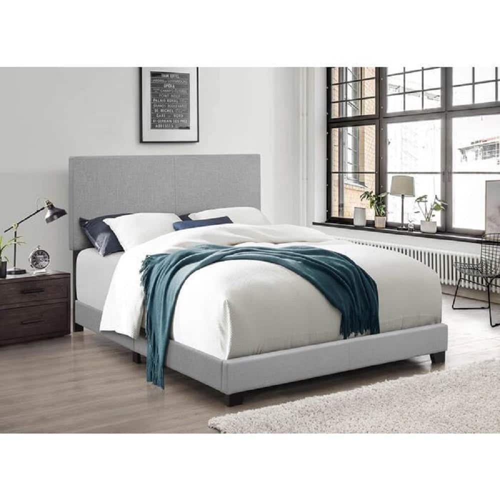 Linen Upholstered Bed Frame with Headboard, Light Gray