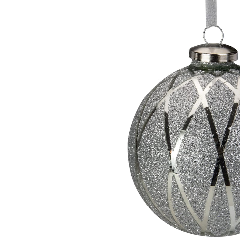 Argyle Glittered Christmas Glass Ball Ornament - 4" - Silver