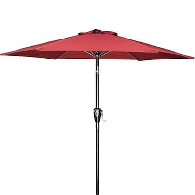 7.5 ft. Steel Market Outdoor Patio Umbrella with with Push Button Tilt/Crank, 6 Sturdy Ribs for Garden, Deck in Red