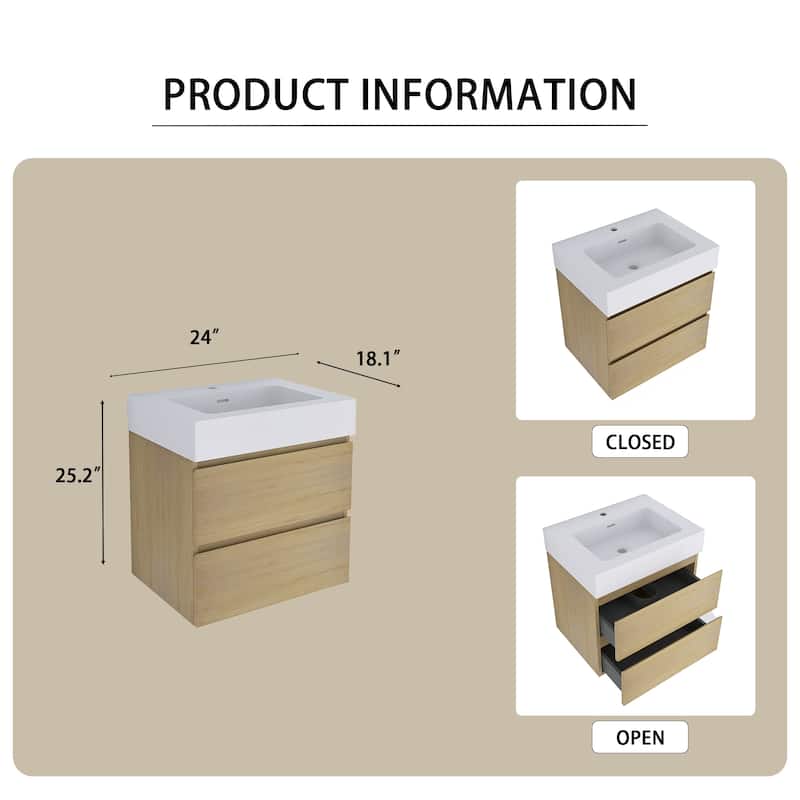 Floating Bathroom Vanity with Solid Surface Top