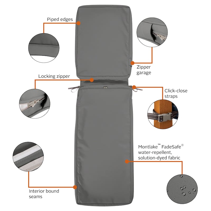 Montlake FadeSafe Chaise Lounge Cushion Slip Cover, 74"L x 23"W x 3"T