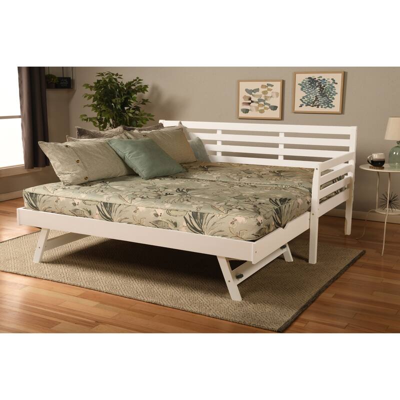 Somette Boho Daybed and Pop Up Bed in White with Mattresses - Takara Rain