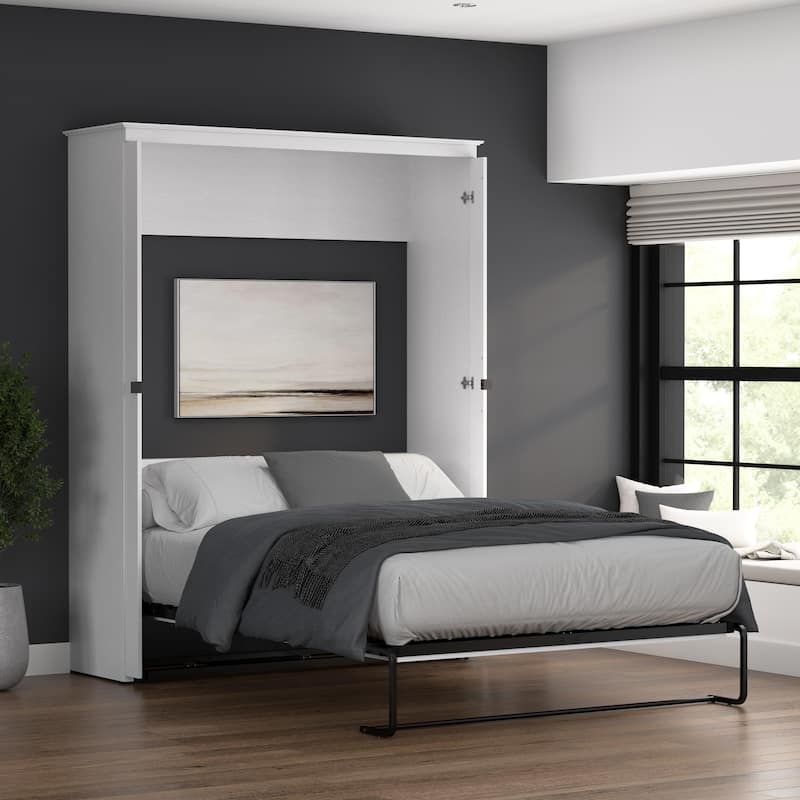 Key West 69W Queen Murphy Bed for Living Room or Guest Room by Bestar - Pure White Oak