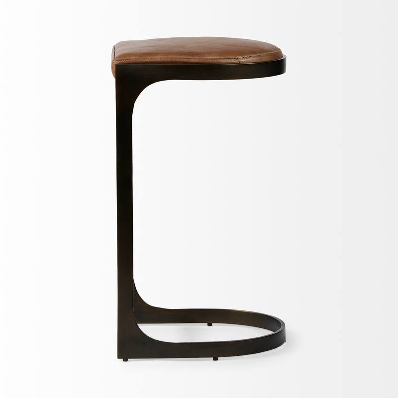 Mercana Tyson 31" Seat Height Brown Leather Seat Black Metal Frame Stool