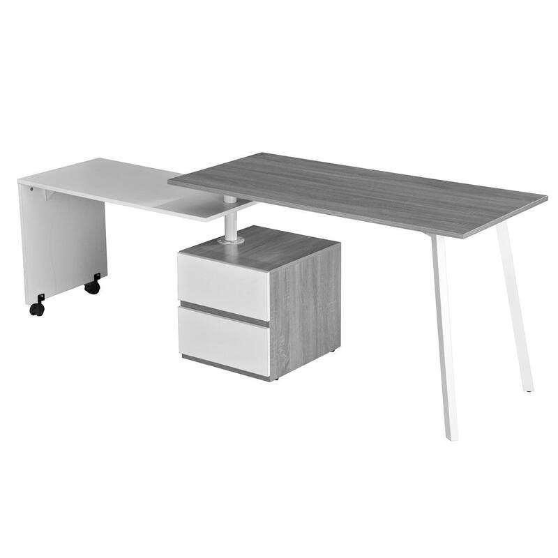 Rotating L-Shape Desk - Modern Computer Workstation, Multi-Positional, Alloy Steel Frame, Grey Finish