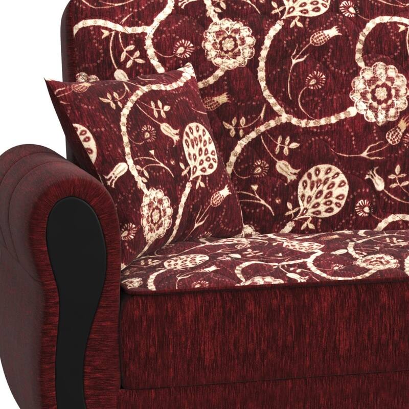 HomeRoots 90" Burgundy Chenille Convertible Futon Sleeper Sofa And Toss Pillows With Storage