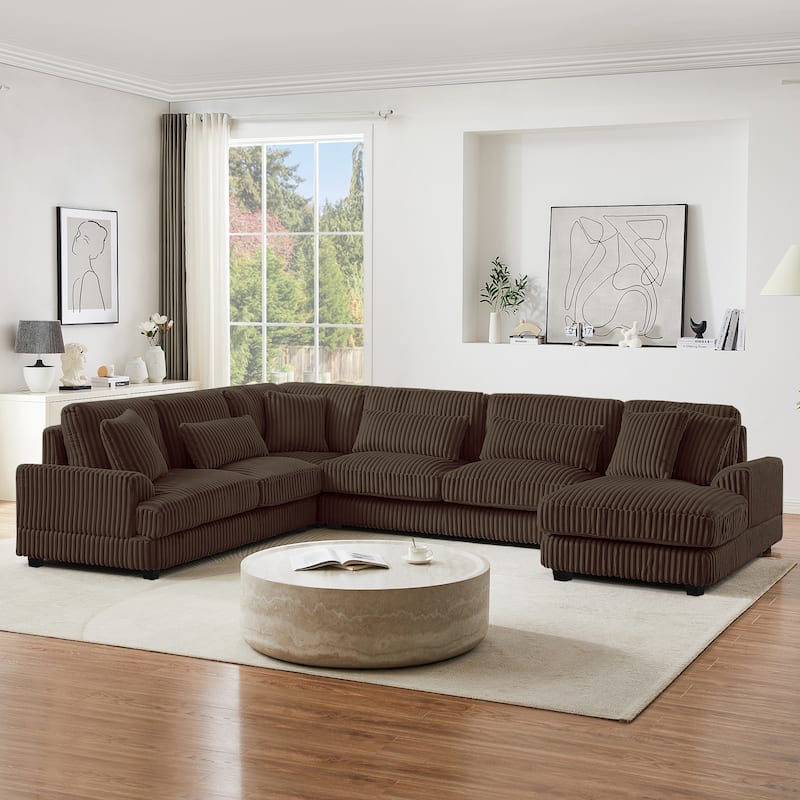 129" Oversized Sectional Sofa, U-shaped Sofa Couch Modern Corduroy Upholstered Deep Seat Sofa with Chaise Lounge