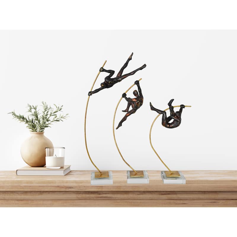 Pole Vaulters on Glass Base Set of 3