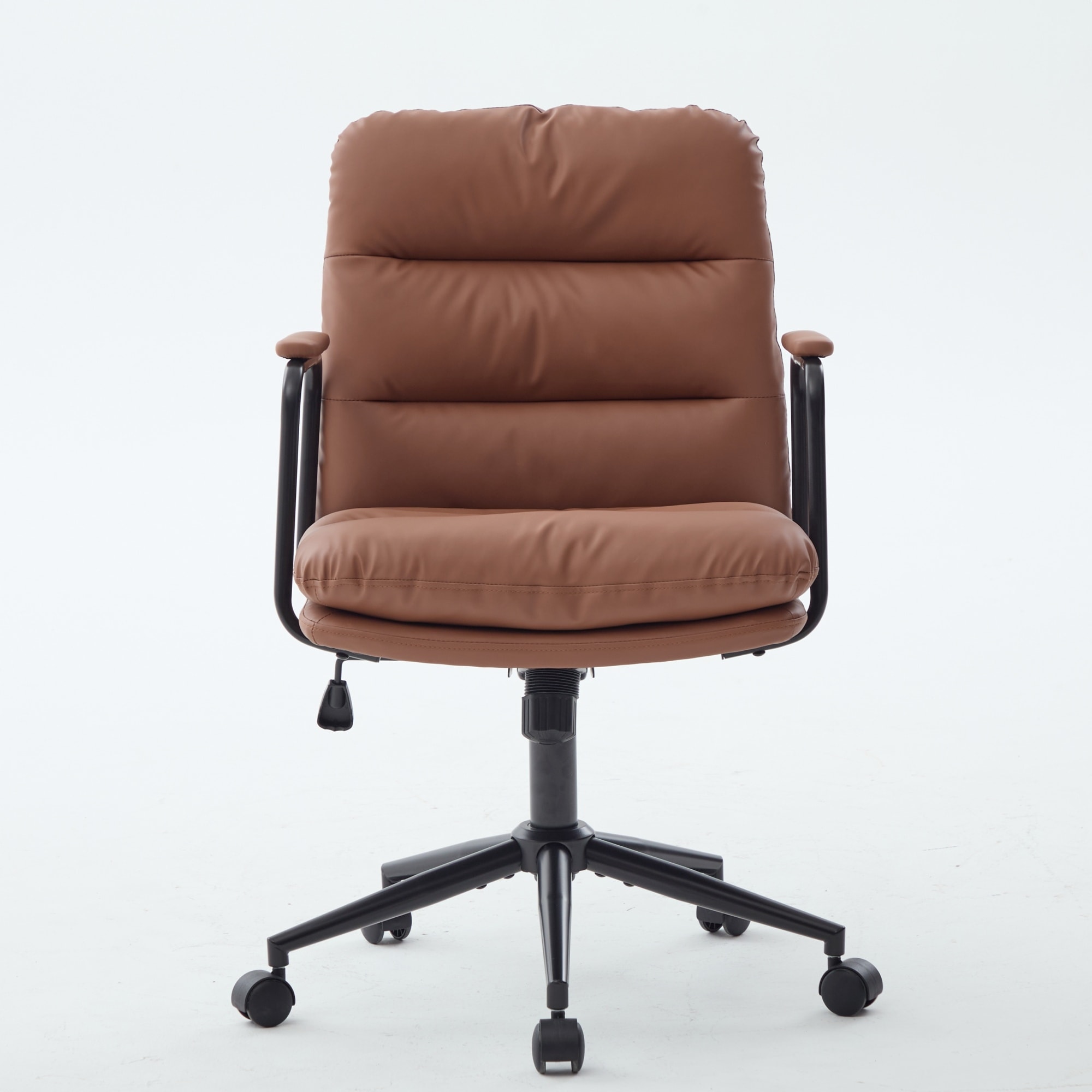 Office Chair,Mid Back Home Office Desk Task Chair With Wheels And Arms Ergonomic Pu Leather Computer Rolling Swivel Chair