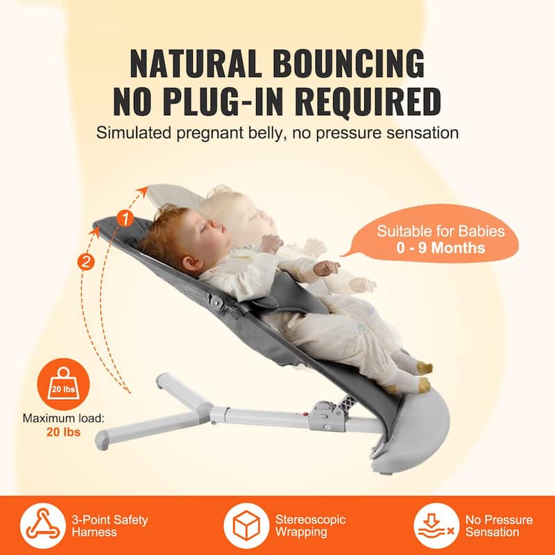 Dark Gray Metal Baby Bouncer with 2 Angles and 3-Point Harness - 25.6” L x 16.1” W x 23.6” H