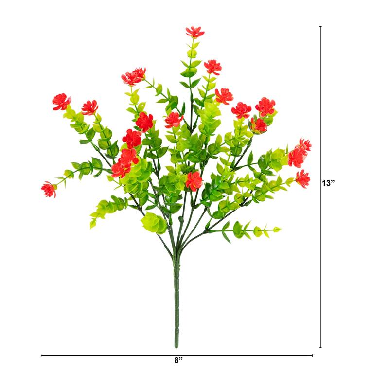 14-in UV Resistant Artificial Flowering Mini Rose Bush - Set of 12