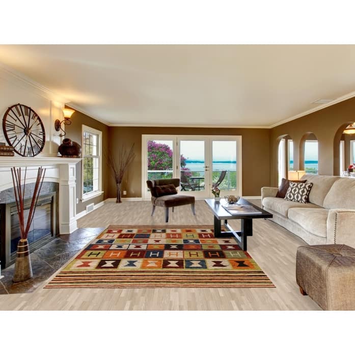 Striped Geometric Moroccan Oriental Area Rug Hand-Knotted Wool Carpet - 6'8" x 9'7"