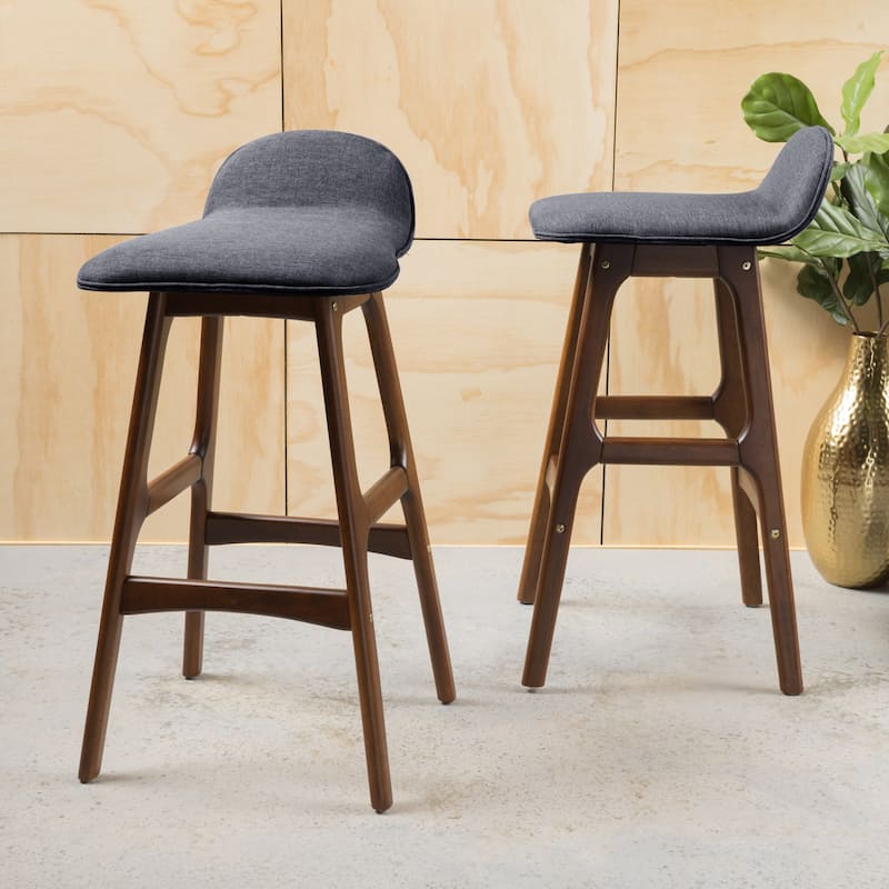 Anatoli Mid-century Modern Upholstered Barstool (Set of 2) by Christopher Knight Home - Charcoal