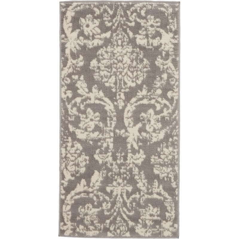 Nourison Jubilant Vintage Farmhouse Damask Area Rug - 2' x 4' - Grey