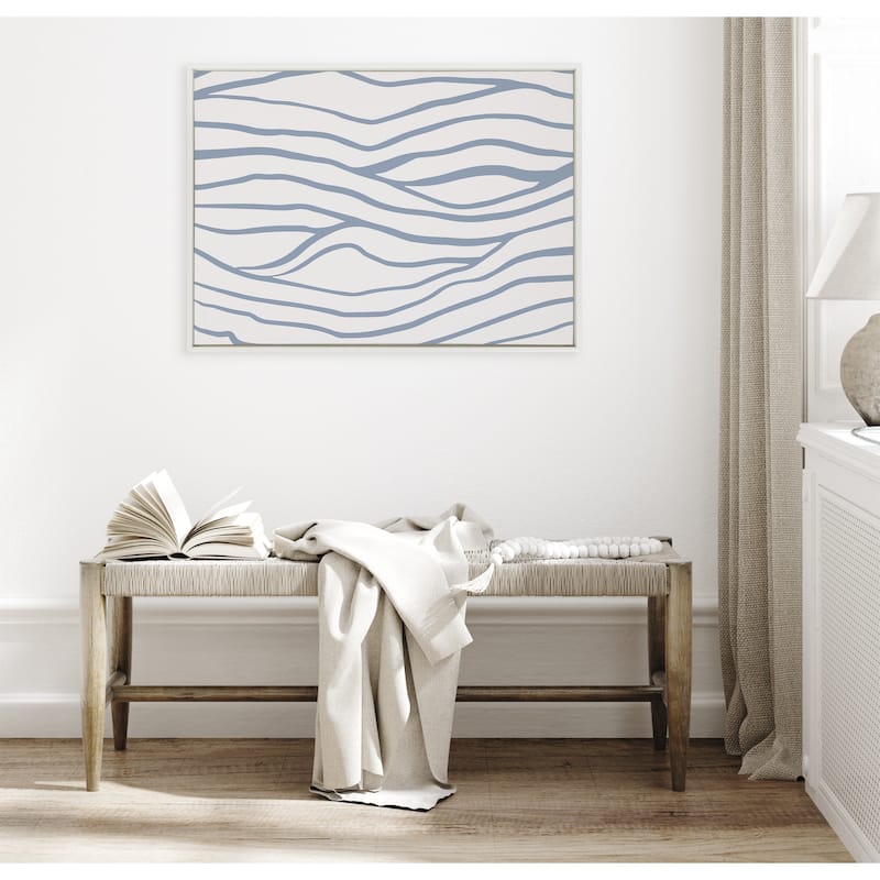 Kate and Laurel Sylvie Simple Elegant Coastal Waves Framed Canvas by The Creative Bunch Studio