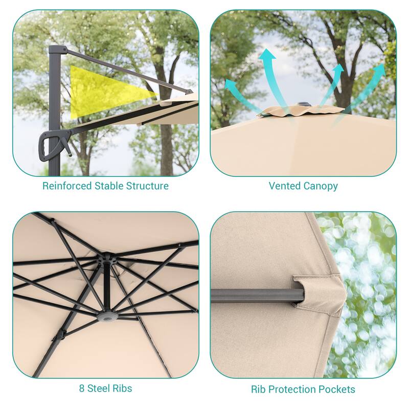 BONOSUKI 10x8FT Cantilever Patio Umbrella, Ultimate Outdoor Comfort with 360° Rotation and Canopy Angle Adjustment