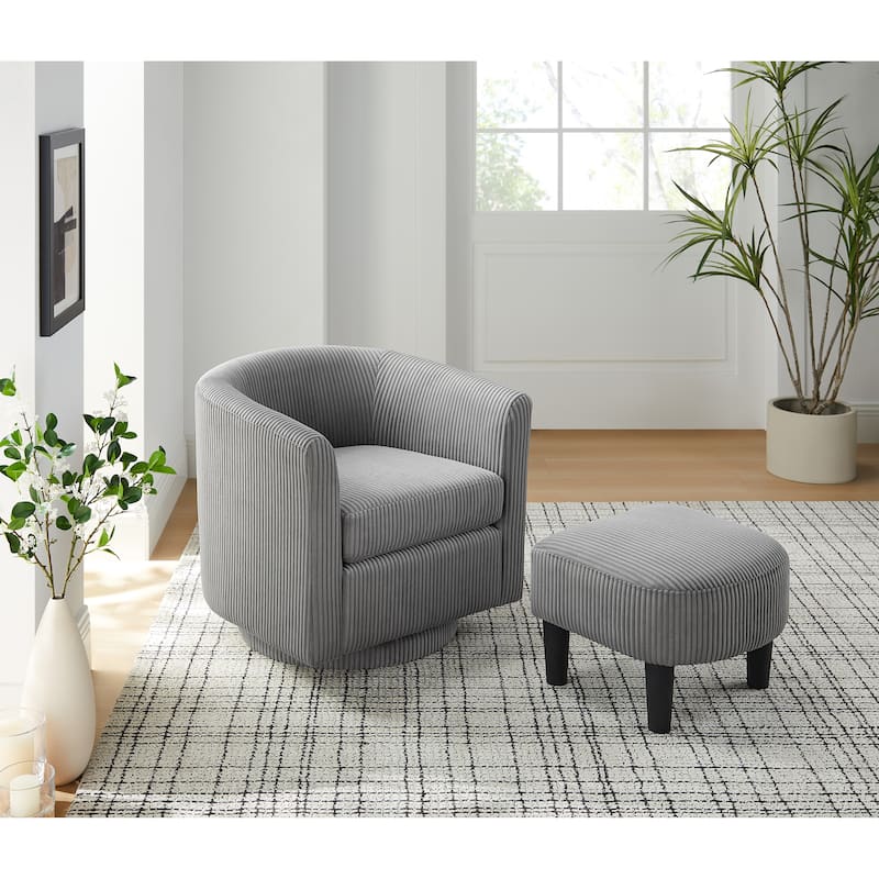 Grey 26.38" Swivel Arm Chair with Ottoman